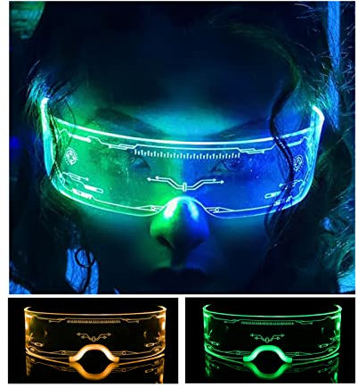 Fency 2PCS LED Glasses for adults, Bilaterally Controllable, LED Luminous Glasses with 7 Colors Changing Flashing, Futuristic Style Cyberpunk Glasses for Cosplay Halloween Party Club