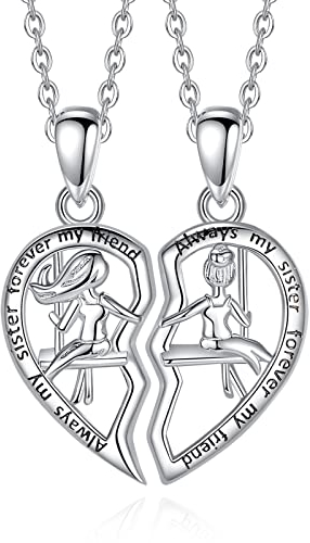 AEONSLOVE Schwester Kette Silber 925 Beste Freundin Anhänger Halskette für 2, BFF Schmuck Geschenk für Schwester Freundschaft, 45,7 CM Kette