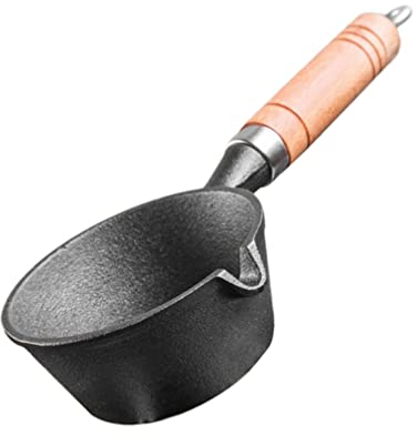 Ipetboom Cast Iron Pot, 1 Pc Butter Iron Oil Heating Pot with Wooden Handle Coating Cookware Melting