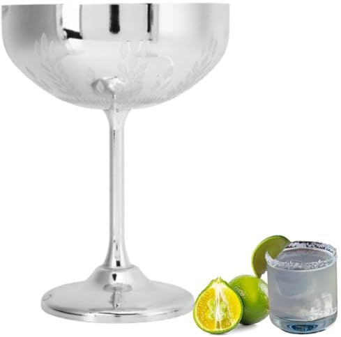 Cyrank Martini Glasses, Stainless Steel Martini Glasses Metal Champagne Glass Metal Engraved Goblet Cocktail Glasses (Silver)