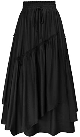 Jupe Longue asymétrique à Plusieurs Niveaux Renaissance élastique Taille Haute avec Poches pour Femme, Noir, XX-Large