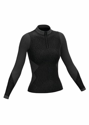 PRS Maglia Tecnica Donna Trekking e Outdoor con Zip, Felpa Fitness, Abbigliamento Trekking Donna, Maglietta Sportiva Senza Cuciture con Maniche Lunghe o Corte, Maglia Lupetto Leggera e Traspirante