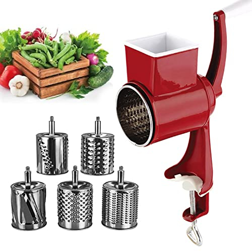 RoseFlower Rallador de queso giratorio, cortador de verduras de tambor, rallador verduras, con 5 cuchillas de tambor reemplazables, Grueso y fino rebanadas, Molienda de especias nueces #3