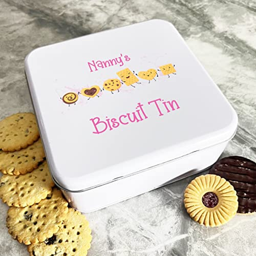 Fingerprint Designs Square Funny Happy Cookies Nanny's Cake Treat Sweets Biscuit Tin - Birthday Present Idea - Mother's Day Gift