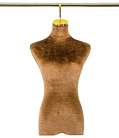 Mannekäng Hängande Skyltdocka Torso Hona, Halvkroppsklänningsform för Brudklänning/Sömnadsvisning, Klänningar Skräddare Dummydocka med Guldkrokar (Color : Brown)