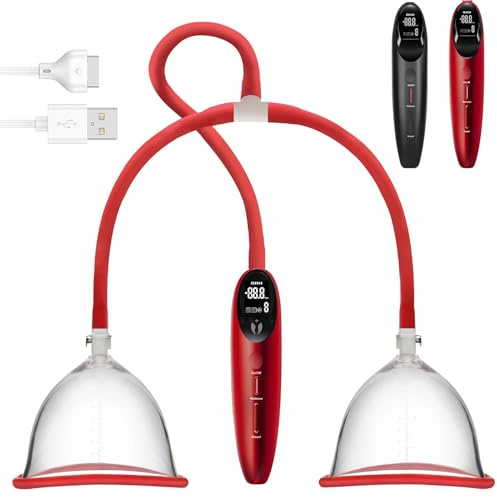 ScreaAss Elektrisch Brustsauger Milchpumpe Automatische Vakuum Brustpumpe Brustvergößerung Mit Kleiner/Großer Doppelter Sauger Für Frauen Nippelsauger Brust Massagegerät Pumpe Sex Spielzeug,Rot,L