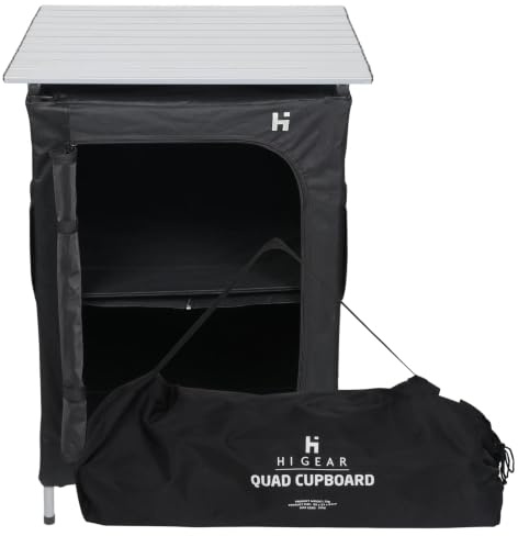 Hi-Gear Folding Quad Camping Cupboard with 2 Shelves and Sturdy Aluminium Frame, Camping Storage Solutions, Camping Furniture, Camping Accessories