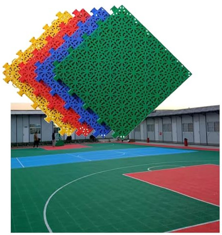 Tapis Caillebotis en Caoutchouc Dalles De Terrains De Sports De Plein Air Pour Terrains De Basket-ball Et Terrains De Badminton, Tapis De Sol Emboîtables Modulaires Résistants Aux Intempéries, 12x12 P