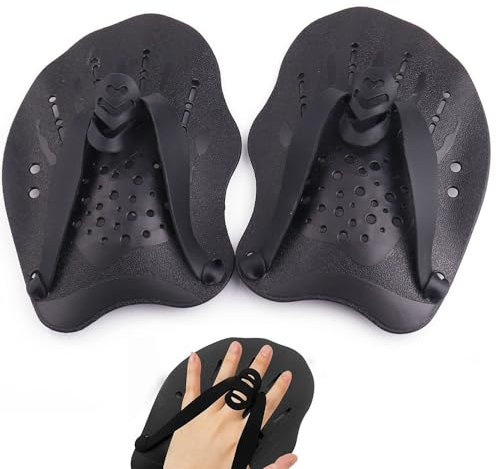 Pale Da Mano Da Nuoto, Esforzarse 1 Paio Pagaia Regolabile Per Nuoto, Swim Paddle,Paddle da Palette Professionale Accessori per l'esercizio in Piscina per Adulti e Bambini Unisex(Nero)