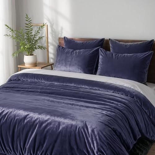 Cozyor Kuschel-Bettwäsche extra dick und weich Plüsch, robuster Reißverschluss Deckenbezug 135x200 cm, Kissenbezug 80x80 cm, 2 teilig, dunkelblau Ocean