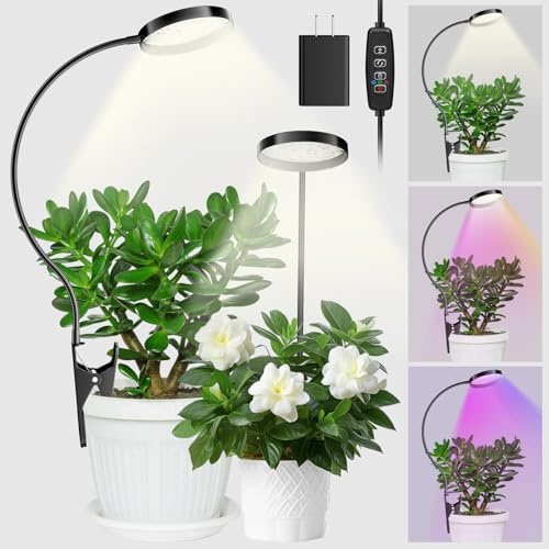 YUYMIKA LED Vollspektrum Pflanzenlampe, Pot-Clip Pflanzenlicht für Zimmerpflanzen, Pflanzenwachstumslampe mit 3/6/12 Timer, 10Helligkeitsstufen, Growlight, 10W Wachstumlampe für kleine Pflanzen(2)