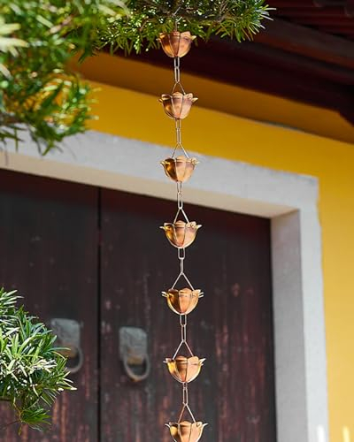 Regenablaufkette Elegante Kupfer-Regenkette, Große Tasse, Ersatz-Fallrohr für Dachrinnen, Außen-Regenwasserfang-Umlenker für Villa/Deck/Pergola (Color : Style B, Size : 3m (10ft))