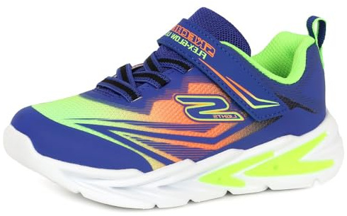 Skechers Pojkar Flex-Glow Ultra sneakers, Blå syntetisk lime orange textil oran, 22 EU