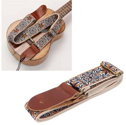 OPPWONG Ukulele Strap, Embroidery Style Retro Metal Buckle Banjo Strap Mandolin Strap Adjustable Breathable Shoulder Belt for Banjo Mandolin (Style 1)
