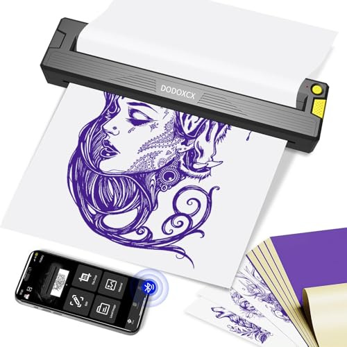 DODOXCX Tattoo-Schablonen-Drucker-Maschine für Tattoo-Anfänger und Künstler, mit 3 Tattoo-Transferpapier, tragbarer Thermodrucker, kompatibel mit Handy/PC (grau)