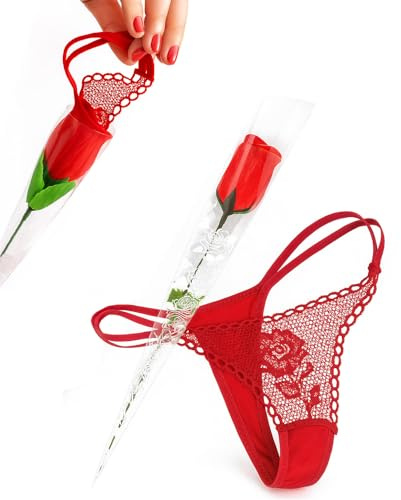 String Rouge Caché dans une Rose - Cadeau Romantique pour Femmes