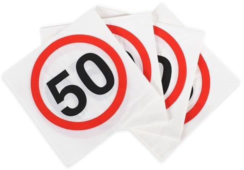 Tiwoca Deko zum 50. Geburtstag – rot-weiße Servietten mit Verkehrsschild-Optik Zahl 50 – Ausgefallene Geburtstagsdeko und lustige Geschenkideen für Männer und Frauen