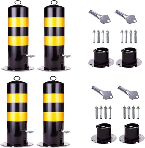 Parkplatz Poller Sperrsäule 2/4 Stück Set Verkehrspfosten Wetterfester Absperrpfosten Hoch 55cm / 75cm Absperrung Absperrsäule Reflektierender Metallpoller Mit Schrauben Für Parkplätze(4 Stück,75cm)