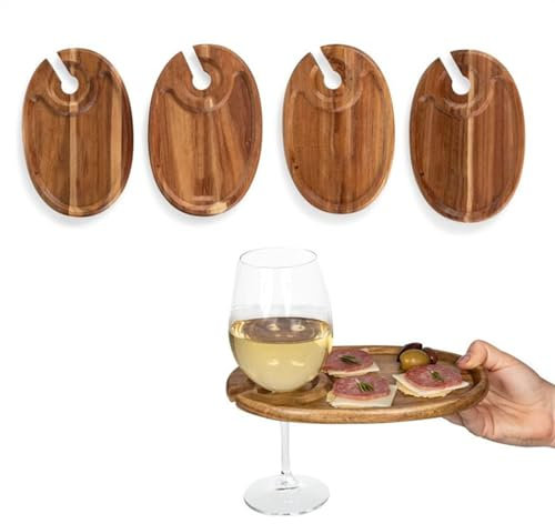 Acacia Wood Oval Wine Glass Charcuterie Board with Holder Mini Cocktail Trays for Appetizers Housewarming Gift and Party Supplies