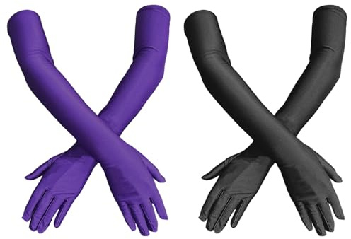 UILYNIU 2 Pares Guantes Largos de Satén para Mujer, los años 1920 Largos de ópera Hasta el Codo Guantes de Disfraces de Fiesta, Guantes Largos de Noch para Disfraces Novia Bolas Cosplay (55CM)
