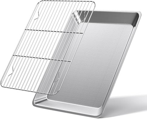 Yoassi Bandeja de Horno de Acero Inoxidable, 35 x 27 x 2cm, Bandeja Rectangular con Rejilla de Enfriamiento, Bandeja Rectangular de Acero Inoxidable Asador para Hornear, Freír, Apto para Lavavajillas