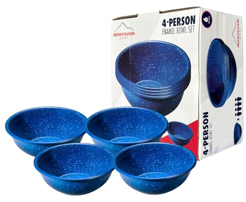 Enamelware for Camping and Backpacking - Enamel Cookware Gear Essentials for Camping and Backpacking (Made by Caddis Sports) (6 Inch Bowl (4 Pack))