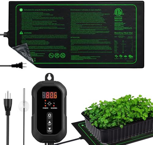 Tappetino termico per piantine da 50,8 x 25,4 cm, con termostato digitale, certificato ETL e durevole, impermeabile, per germinazione, giardinaggio interno, birra e serre