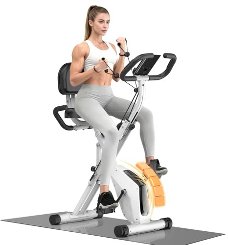 Botifly Vélo d'appartement pliable pour maison 4 en 1, vélo magnétique pliable, résistance magnétique réglable, moniteur LCD et capteur de fréquence cardiaque