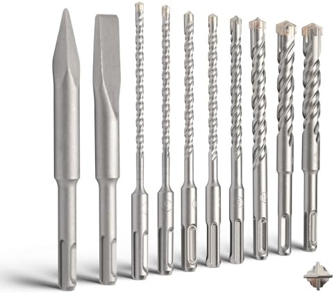 MOXPIFY 160MM SDS Plus Bohrer Set Ø 5mm 5mm 6mm 6mm 8mm 12mm 14mm 16mm und Meißel Set für Beton und Mauerwerk(10tlg)