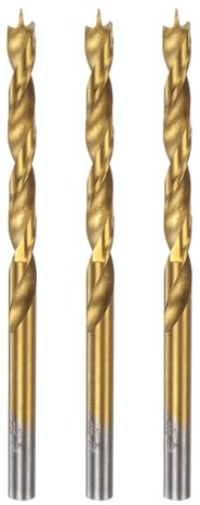QUARKZMAN 3 Piezas Barrena de Punto Brad 4.5mm(11/64) Diámetro Barrena Recta de Vástago Redondo Barrena Métrica de Punto Brad Espiral para Carpintería Plástico Caucho, Dorado