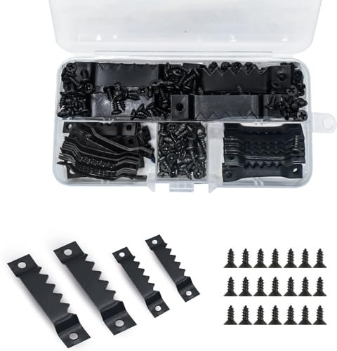 GTNCE 300 Pièces Crochets Cadre Photo en Dents de Scie avec Vis, Cintres à Cadre Dentelés à Double Trou, Fixations Murales pour Cadres Photo, Tableaux, Peintures, Horloges, Art Mural (Noir)