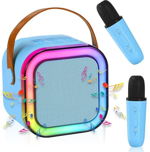 Micro Karaoke Enfant,Microphone Karaoké sans FI,Machine de karaoké avec 2 Microphones,Portable Bluetooth Karaoké Machine,Jouet de Machine Karaoké avec LED Lumière pour Enfant Adulte