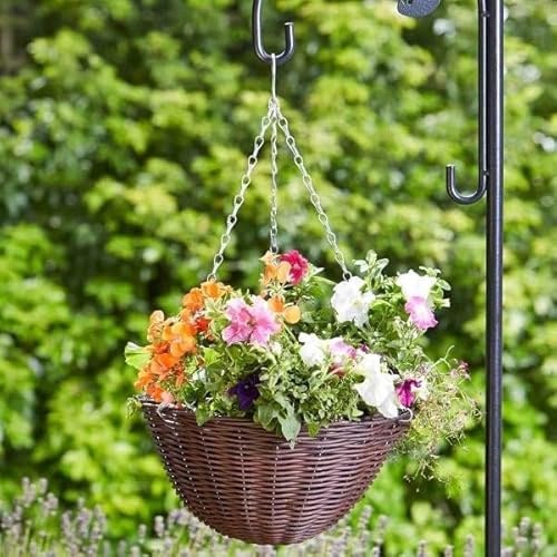Garden Mile Garten Hängekorb Braun Rattan Effekt Pflanzenhalter Outdoor Pflanztopf Pflanzgefäß mit Hängekette Weide Blumentopf Korb Vorgefüttert für einfaches Pflanzen (Chestnut Blumenampel, 4)