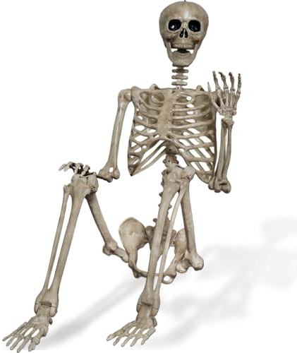 Bstalpine Esqueleto Humano tamaño Real 165 cm, Esqueleto Halloween articulado, Esqueleto Humano para Fiestas y Decoracion Halloween, para decoración al Aire Libre, Interior