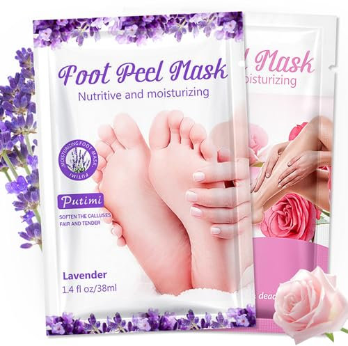 2 Pares Mascarilla Pies Exfoliante,Exfoliante & Hidratante Pie Peladura Máscara Por Seco Piel,Quitar Piel Muerta y Callos, Pedicura para Pies para Mujeres y Hombres(Rosas de lavanda)