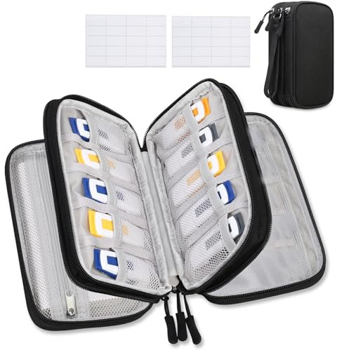 Lacdo USB Organizador electrónico, Bolsa de Cable Tecnología Estuche, Estuche de Cargador para SanDisk/Samsung Flash Drives Jump Drive Memory Stick, Tarjeta SD, Cable, Negro