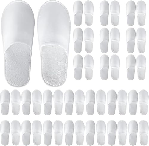 Lot de 20 paires de pantoufles jetables avec pochette pour invités, pantoufles en vrac pour hôtel, spa, voyage, maison sans chaussures, antidérapantes (blanc)