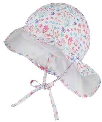 Sterntaler Sonnenhut florales Muster – Sonnenhut aus Baumwolle mit floralem Print, mit Bindeband, Gummizug und Nackenschutz, gefüttert mit Bio-Baumwoll-Batist, UV-Schutz 50+