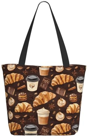 Sac fourre-tout imprimé pain café pour femme, grand sac fourre-tout à bandoulière avec fermeture éclair, sacs à main pour le travail et les voyages