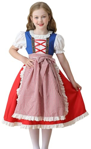 BOTCAM Vestido tirolés para niña con blusa, delantal tirolés de 3 piezas, para Oktoberfest, traje tradicional tirolés, cosplay, carnaval, disfraz para fiesta de cerveza bávara, vestido tirolés, Rosa