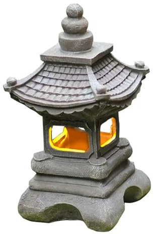 Jorzer Lámpara de jardín con energía Solar Pagoda Linterna Torre Adornos Decorativos jardín Patio artefacto de Resina lámpara Solar Linterna de Piedra Japonesa