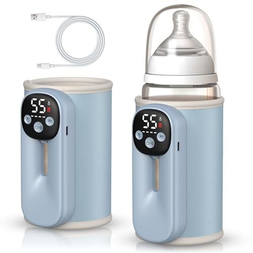 Calienta biberones portatil, 8000mAh Batería Real y 18W Calentamiento Rápido con 6 Niveles de Temperatura Ajustable y Pantalla LED para Viajes Calienta potitos portatil (Azul)