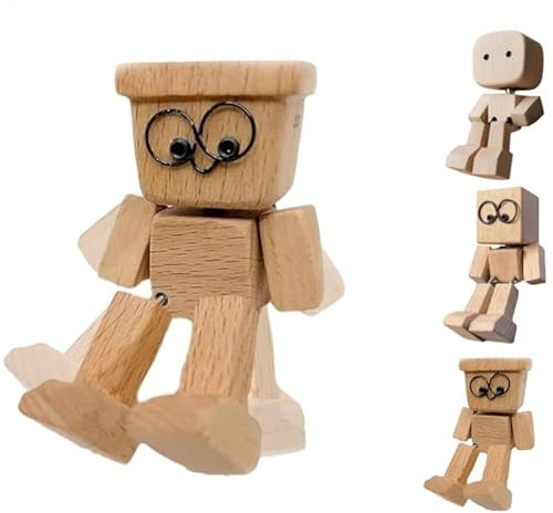 Shaking Wooden Man Figur, Wackelnder Holzmann, Handgefertigter Wackelfigur Auto Lustig, Schüttelnde Charmante Kleine Holzfigur Die Schwankt Auto, Wackelmann Holzfigur Männchen, Holzpuppe Wackelfüße