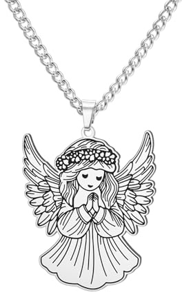 EUEAVAN Collier ailes d'ange pour femme Pendentif ange gardien prière Amulette gothique Bijou de foi Cadeau d'espoir pour fille, petite-fille, nièce (Argent)