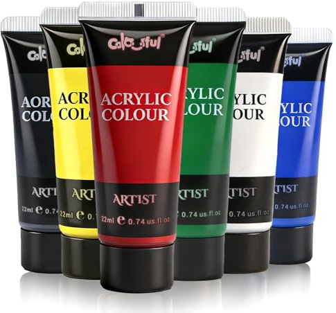 Colorful Artist Basic Acrylic Paint Set, 6 Pack 0.74oz each Art Paint, Non Toxic, Highly Pigment Paints for DIY Crafts & Beginner Artists
