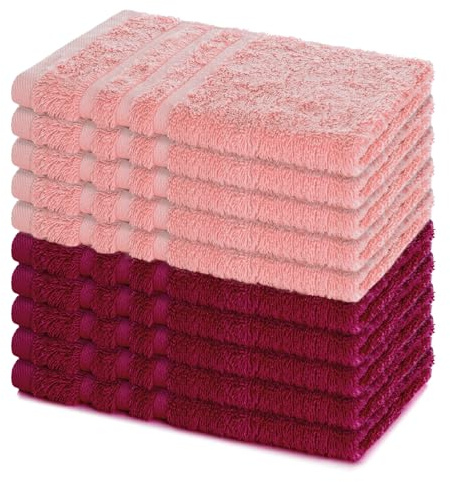 Lavea® 10er Set Gästehandtücher 30x50 cm, Weiche & Saugstarke Gästetücher aus 100% Baumwolle, Frottierserie Elena, Waschbar 60°C, Trocknergeeignet – Bordeaux & Pastellrosa