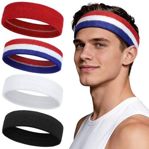 Kavya Fascia Capelli Uomo e Donna,Fascia Sudore Fronte Antiscivolo in Microfibra,Fascette Capelli Sportive per Tennis Yoga Corsa Fitness,4 Pezzi