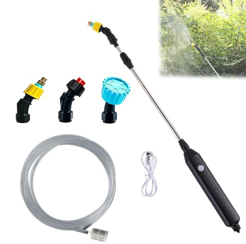 Akku Drucksprüher 3,7V Elektrischer Pflanzensprüher, Gartensprüher mit 3 Verstellbaren Düsen und 3m Schlauch, Wiederaufladbar Tragbar Sprühstab Sprühlanze für Garten Hof Rasen Unkrautbekämpfung