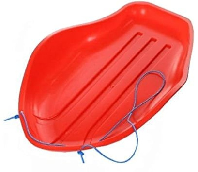 JVL Deluxe Heavy Duty Snow Sledge Toboggan with Cord - Red, Adults, Children