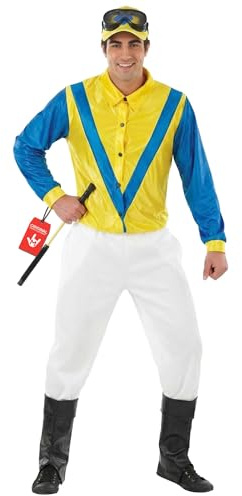 Fun Shack Jockey Kostüm Herren, Rennreiter Halloween Kostüm Herren, XL | Oberteil, Hose, Reithut & Brille, Blau-Gelb Design, Zum Überziehen, Perfekt für Halloween, Ideal zum Verkleiden